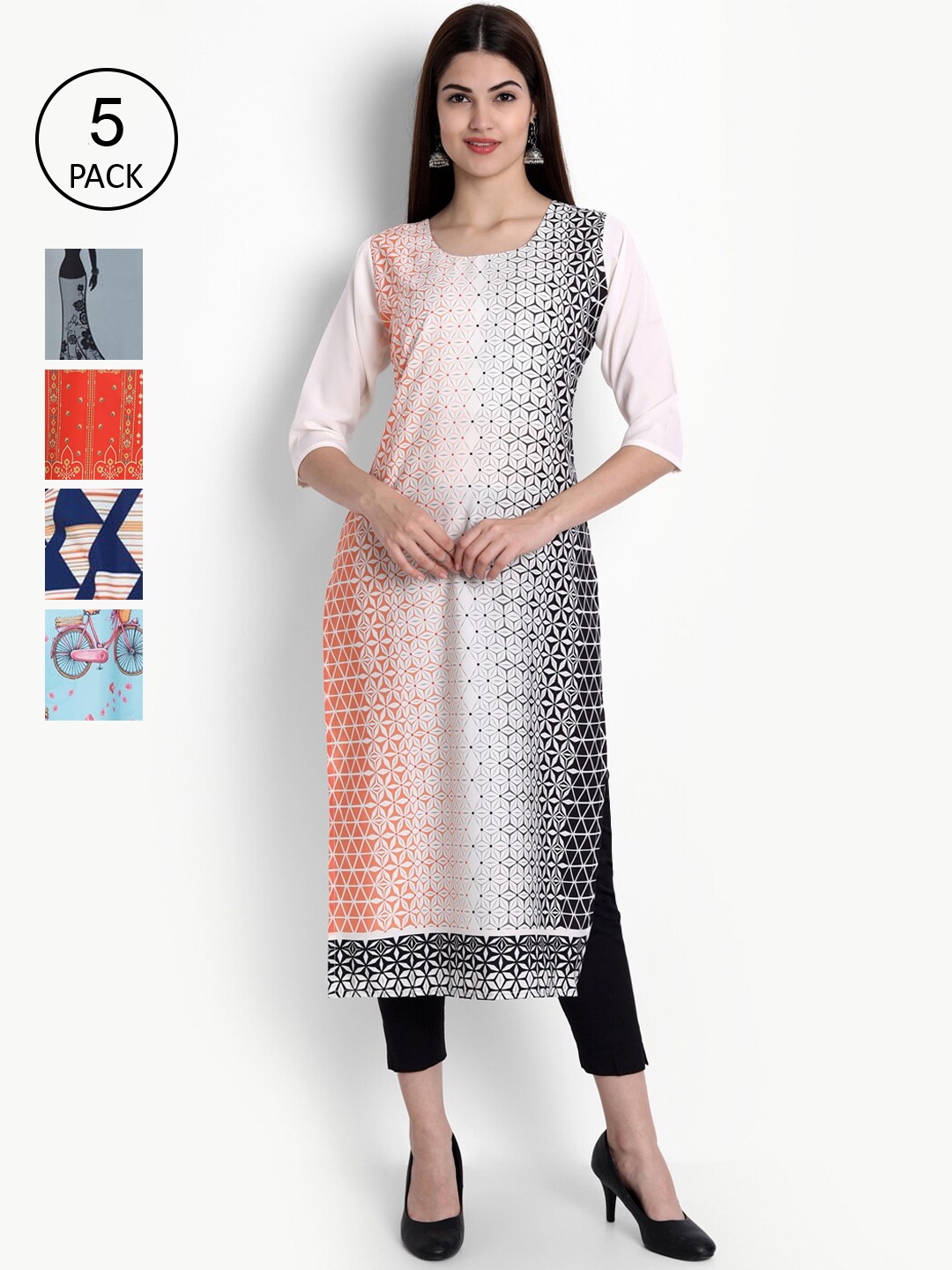 

Ethnic basket Women Pack of 5 Digital Print Straight Kurta, Multi