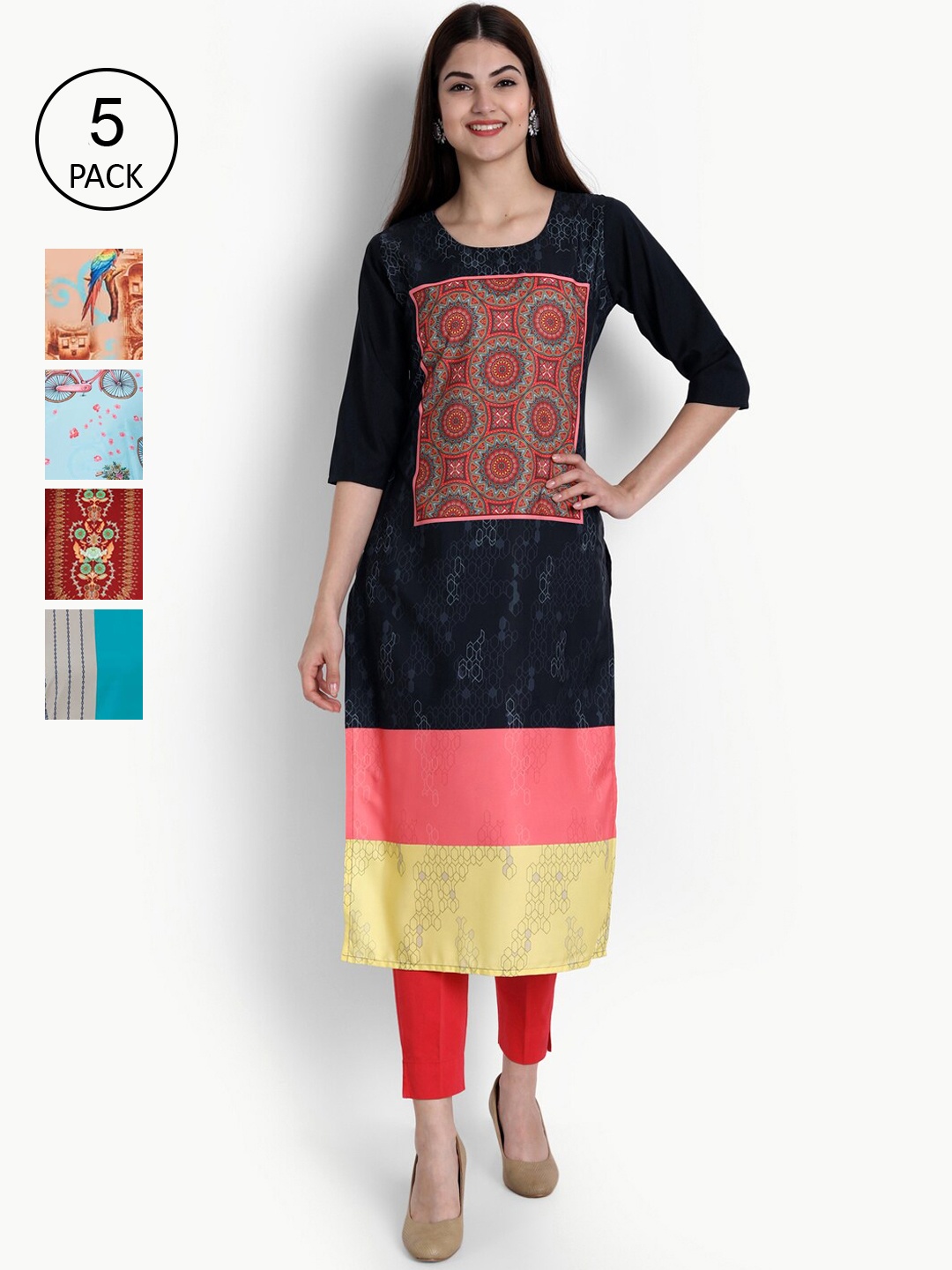

Ethnic basket Women Pack of 5 Digital Print Straight Kurta, Multi