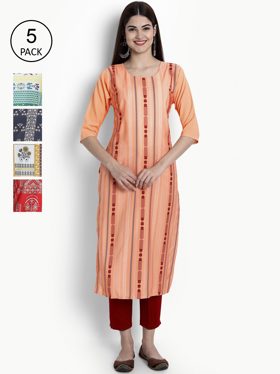 

Ethnic basket Women Pack of 5 Digital Print Straight Kurta, Multi
