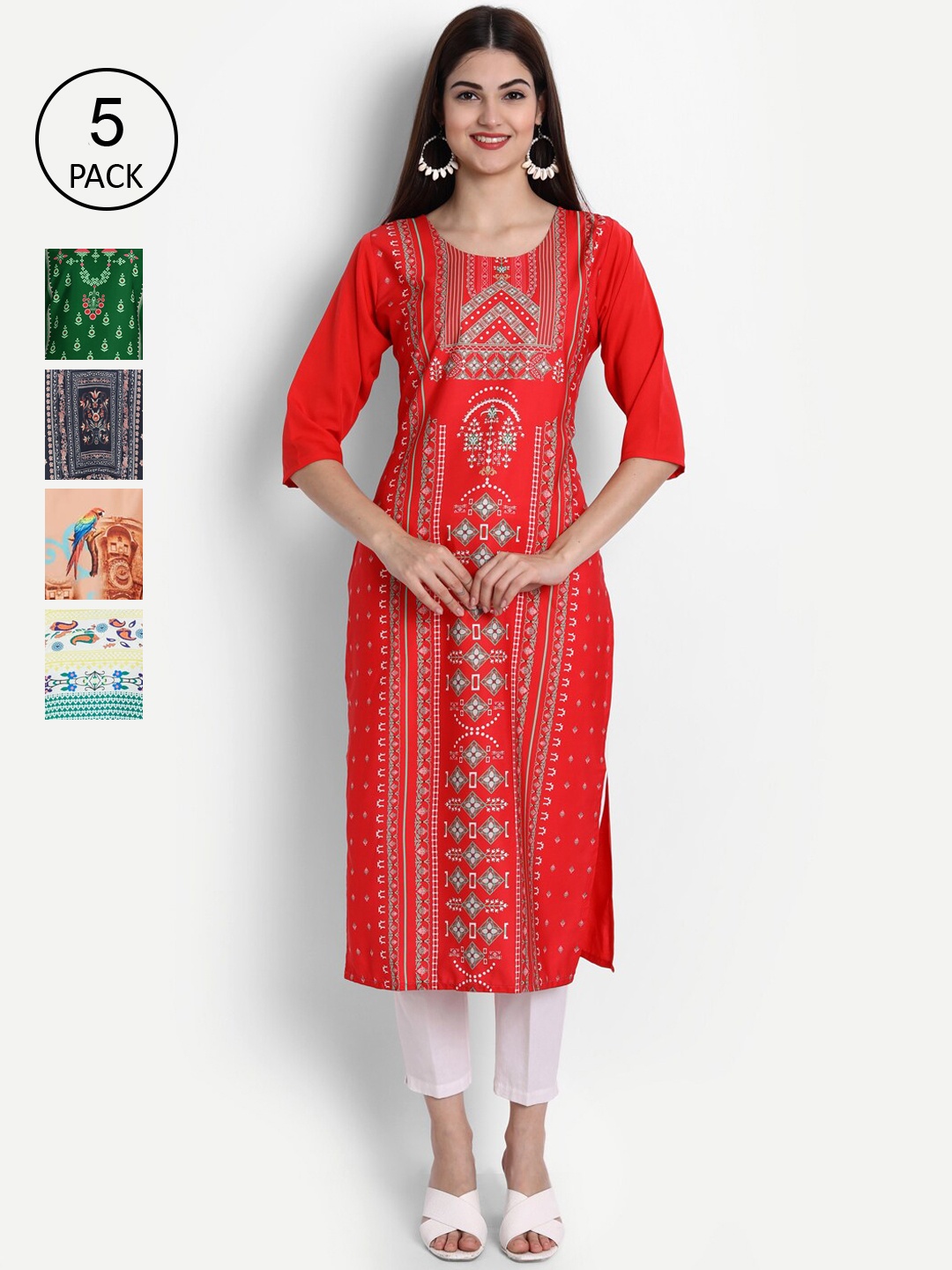 

Ethnic basket Women Pack Of 5 Kurtas, Black