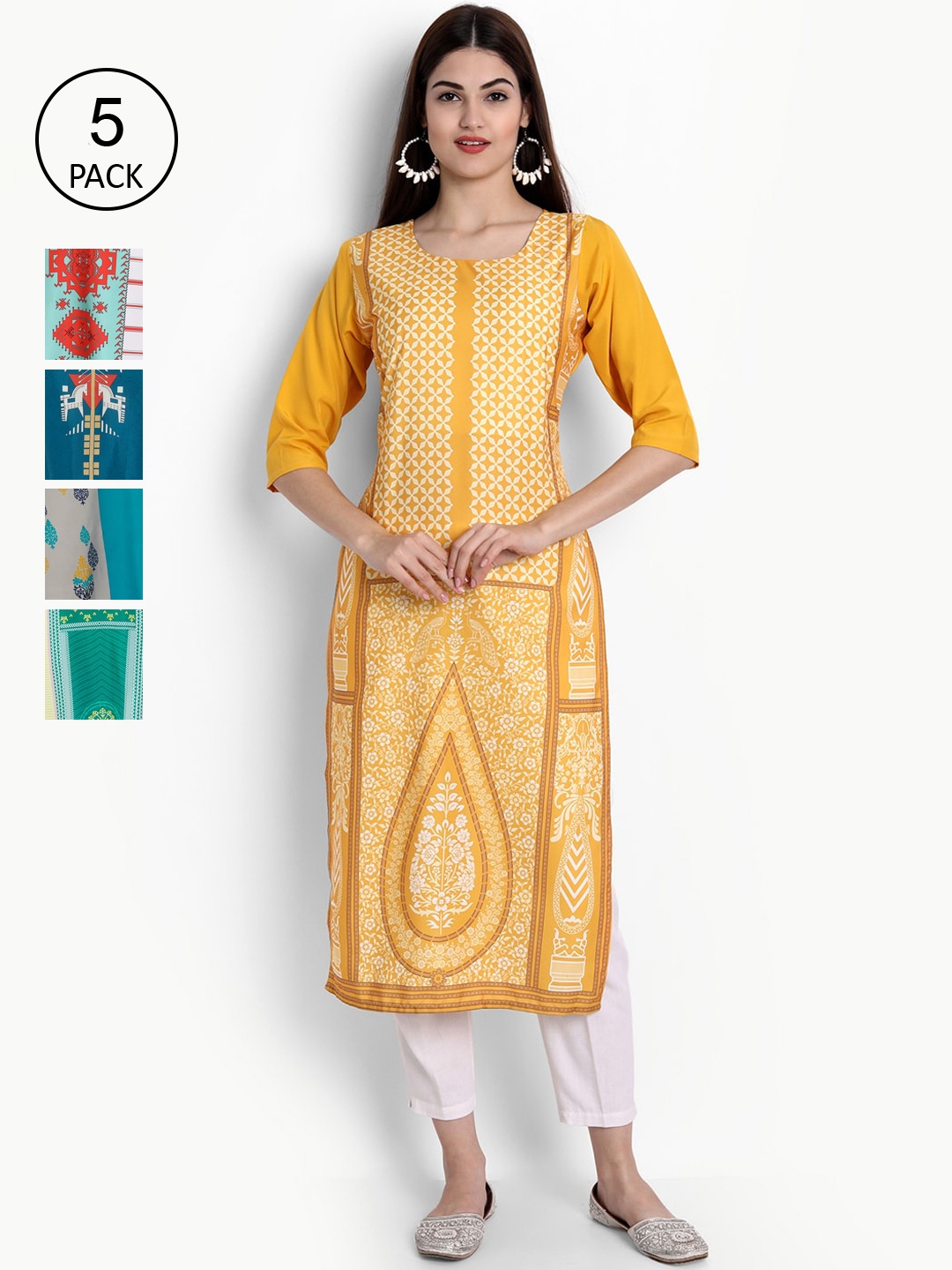 

Ethnic basket Women Pack Of 5 Digital Print Straight Kurta, Multi