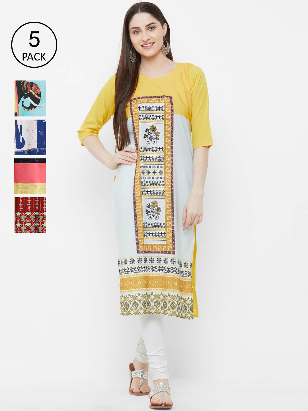 

Ethnic basket Women Pack of 5 Digital Print Straight Kurta, Multi