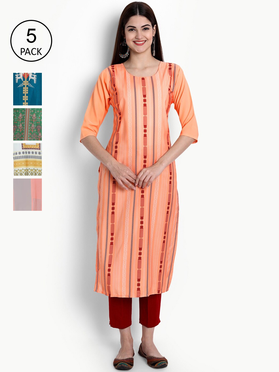 

Ethnic basket Women Pack Of 5 Kurtas, Yellow