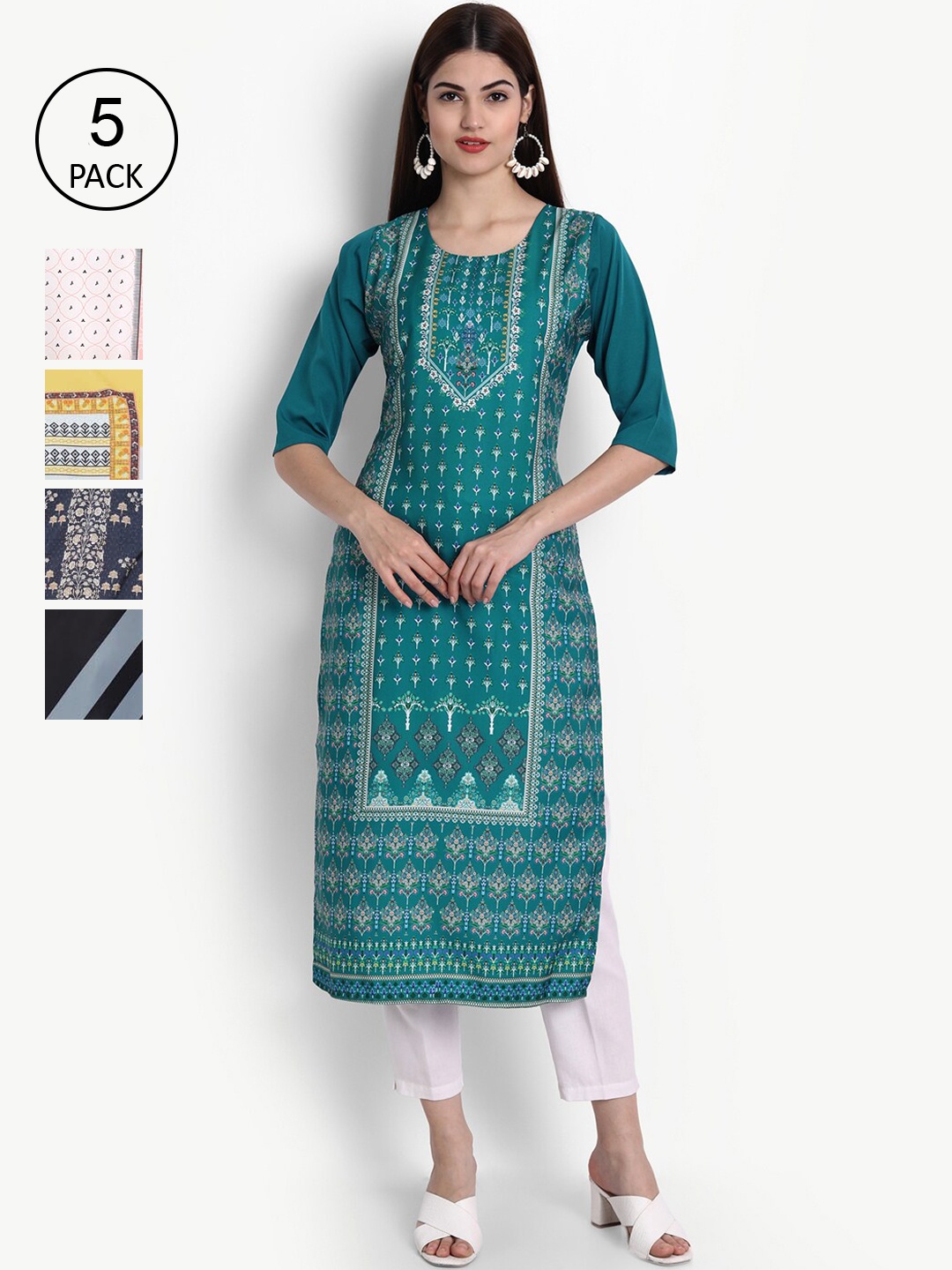 

Ethnic basket Women Pack Of 5 Digital Print Straight Kurta, Multi