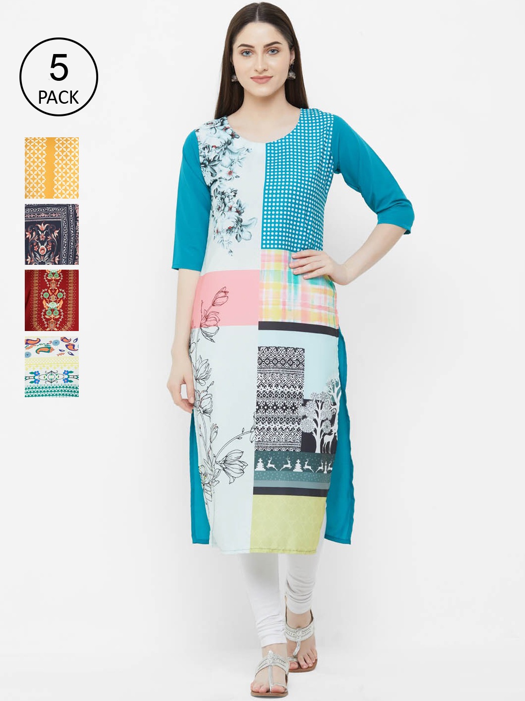 

Ethnic basket Women Pack Of 5 Digital Print Straight Kurta, Multi