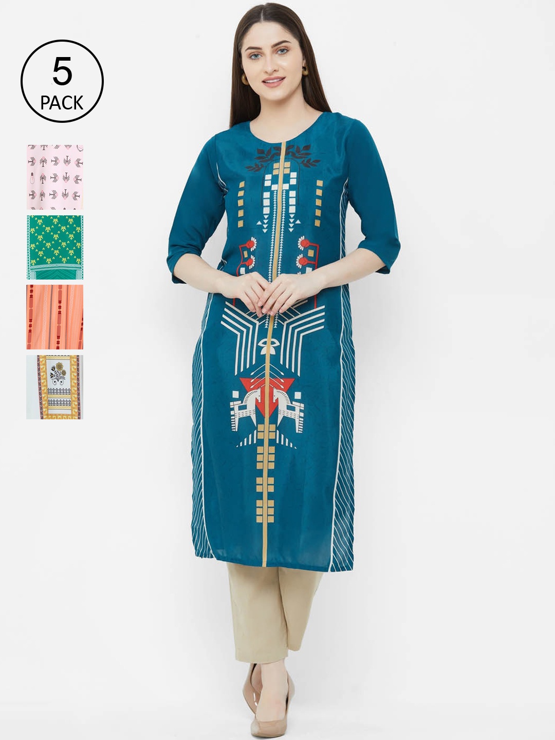 

Ethnic basket Women Pack of 5 Digital Print Straight Kurta, Multi