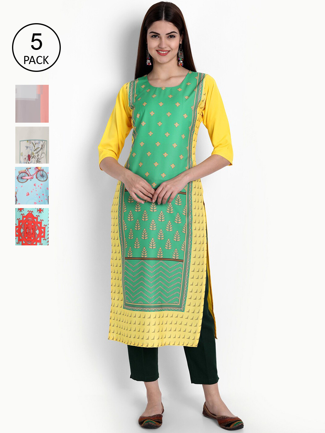 

Ethnic basket Women Pack of 5 Digital Print Straight Kurta, Multi