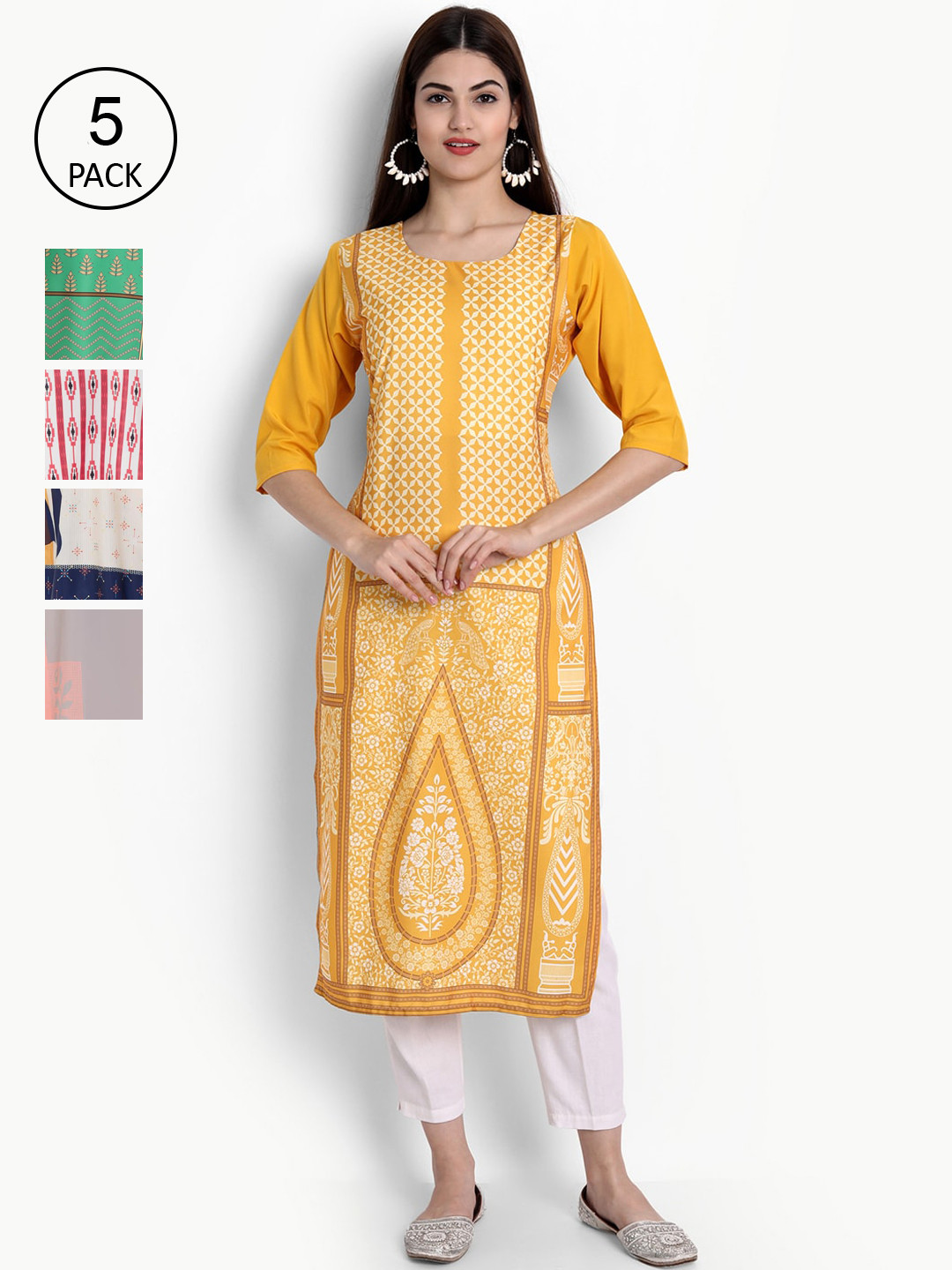 

Ethnic basket Women Pack Of 5 Digital Print Straight Kurta, Multi