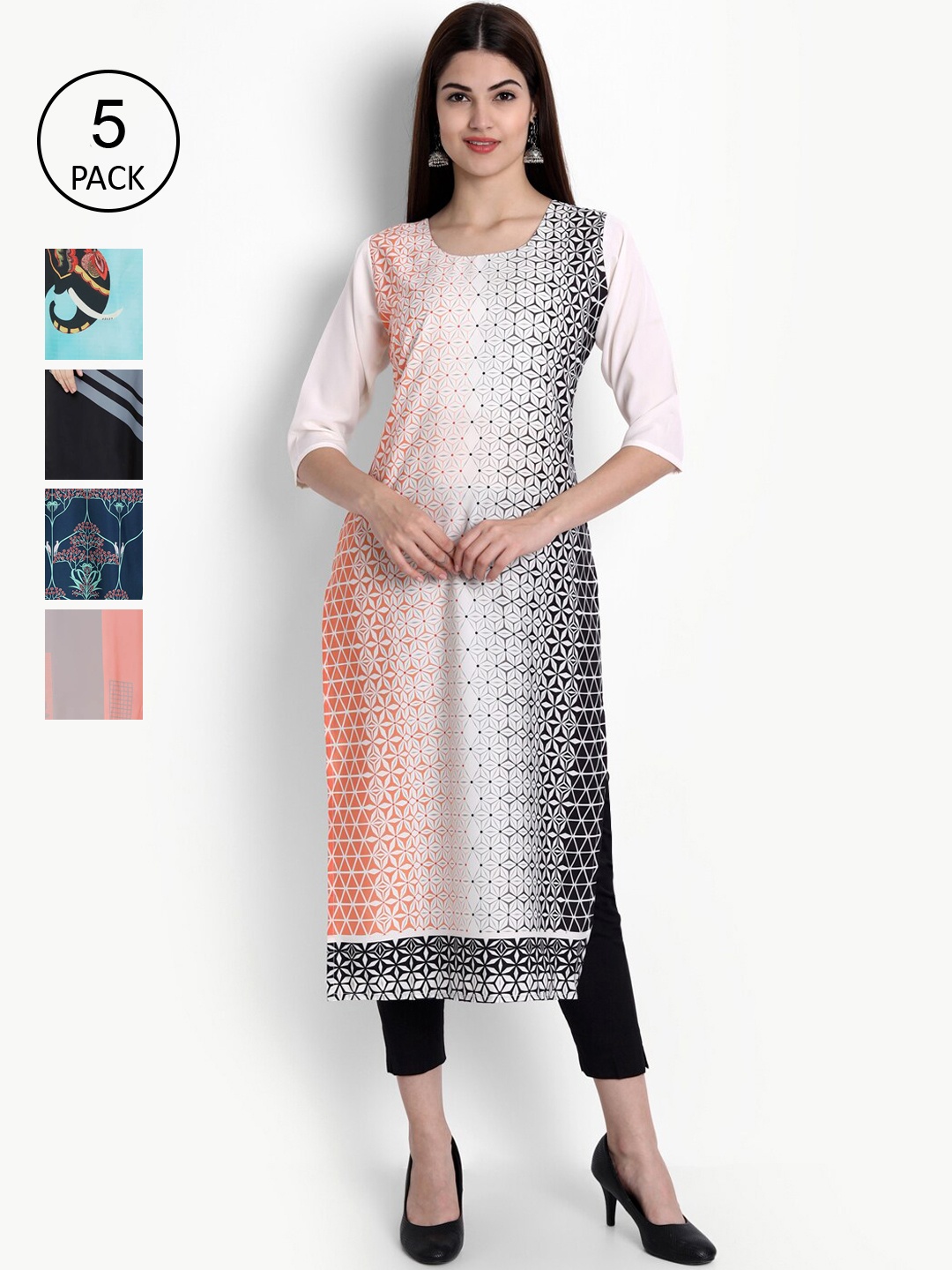 

Ethnic basket Women Pack Of 5 Kurtas, Turquoise blue