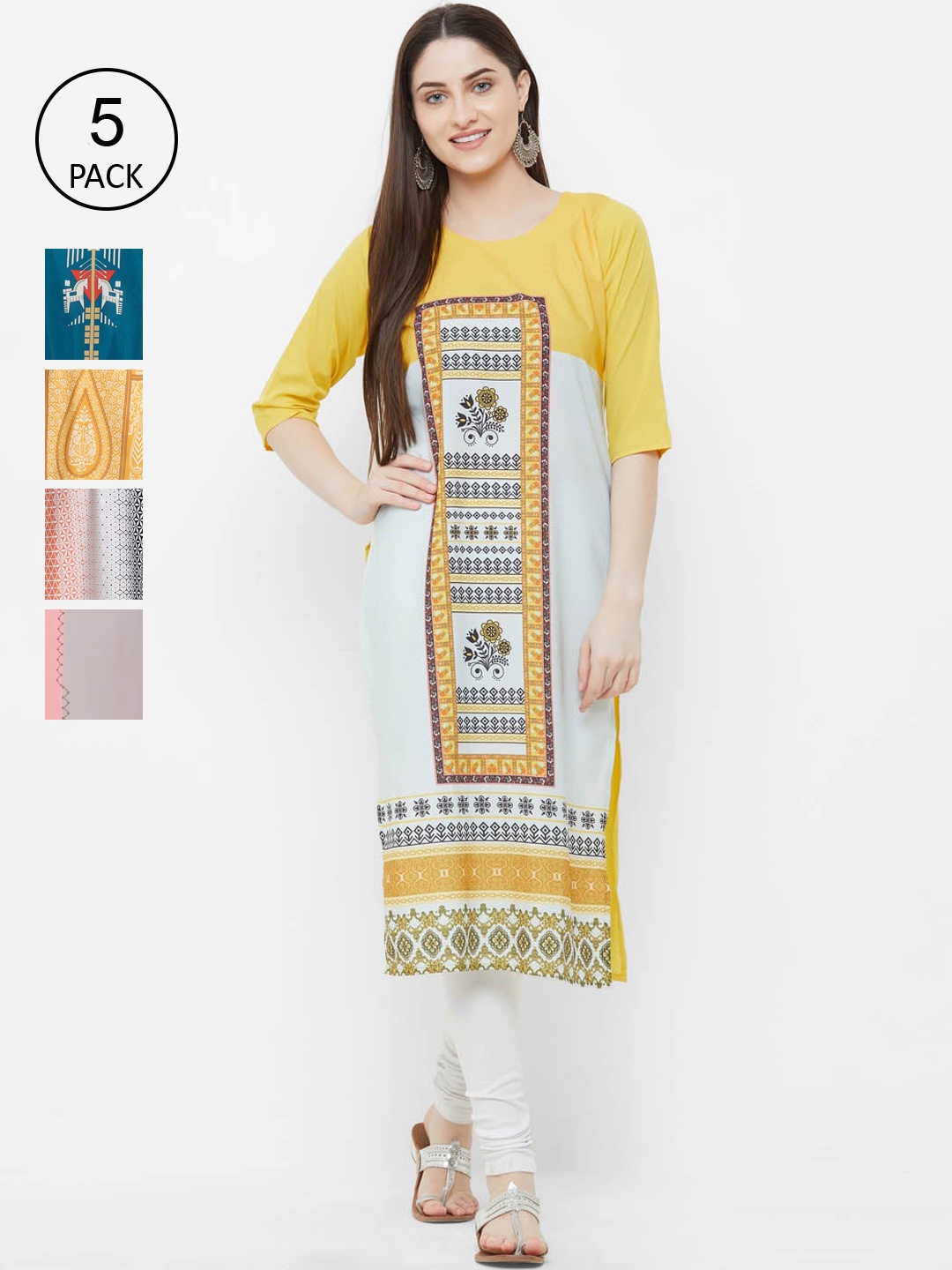

Ethnic basket Women Pack Of 5 Digital Print Straight Kurta, Multi