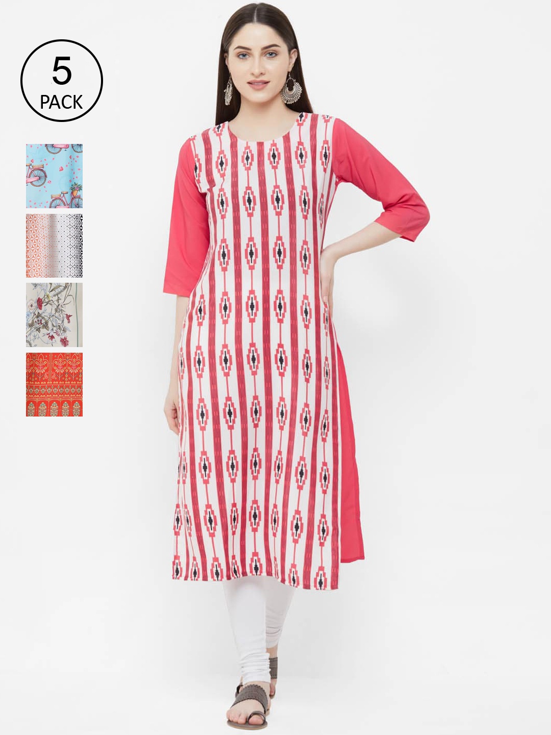 

Ethnic basket Women Pack Of 5 Digital Print Straight Kurta, Multi