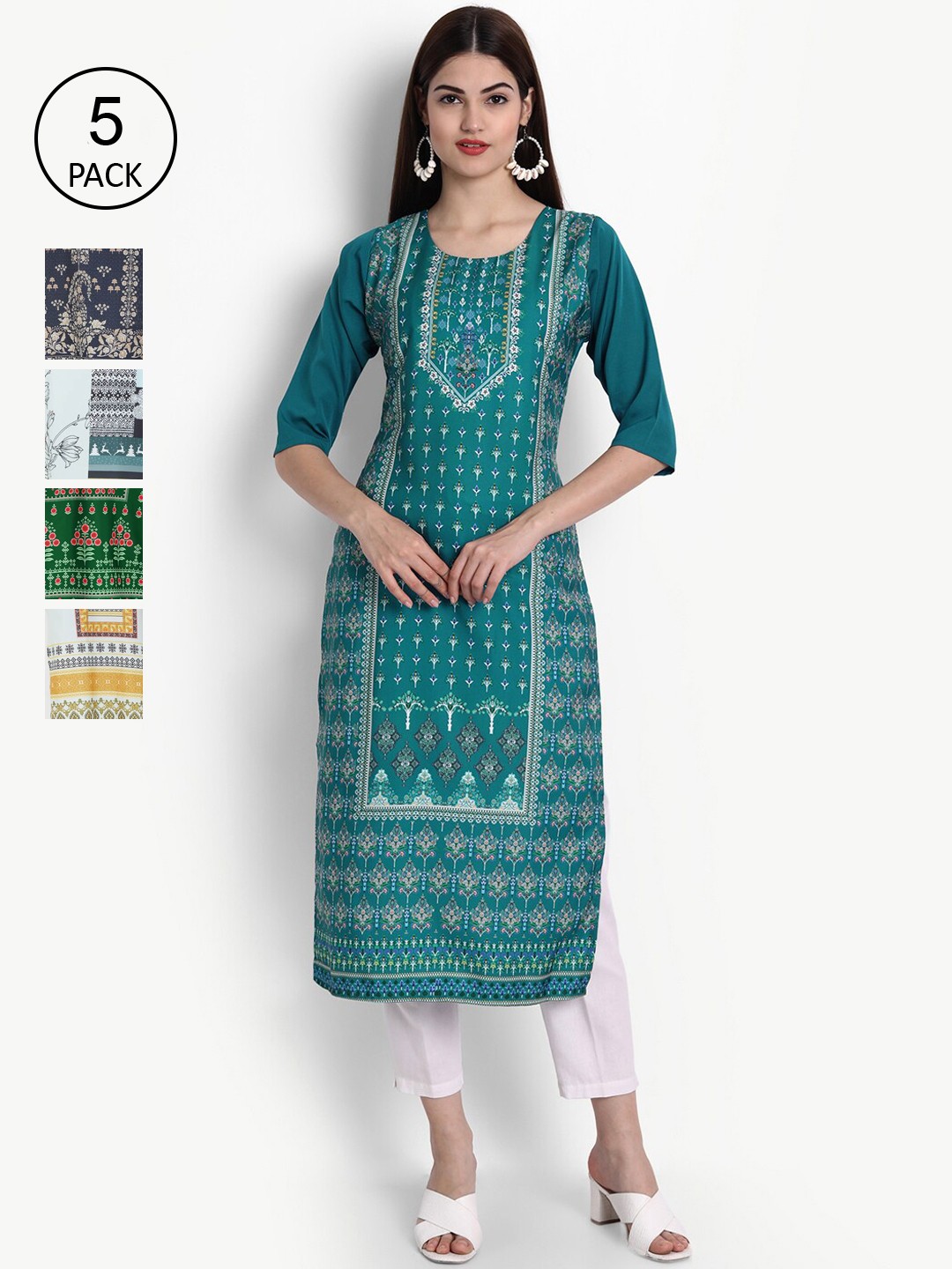 

Ethnic basket Women Pack Of 5 Kurtas, Navy blue