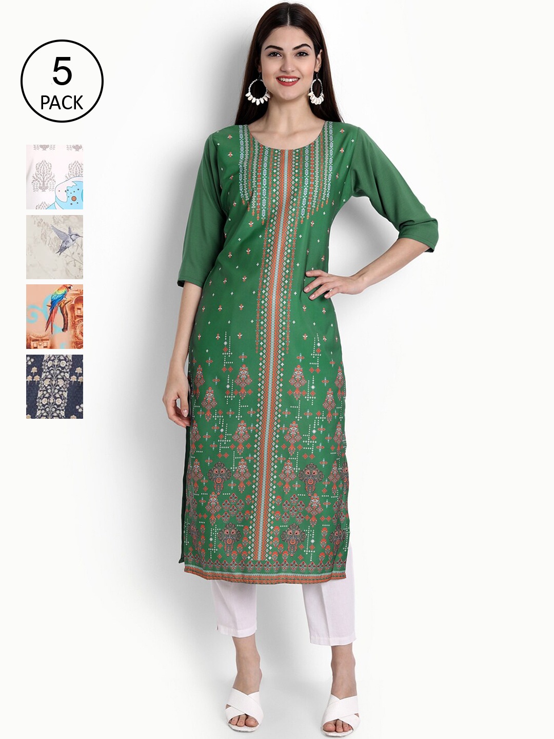 

Ethnic basket Women Pack Of 5 Kurtas, Green