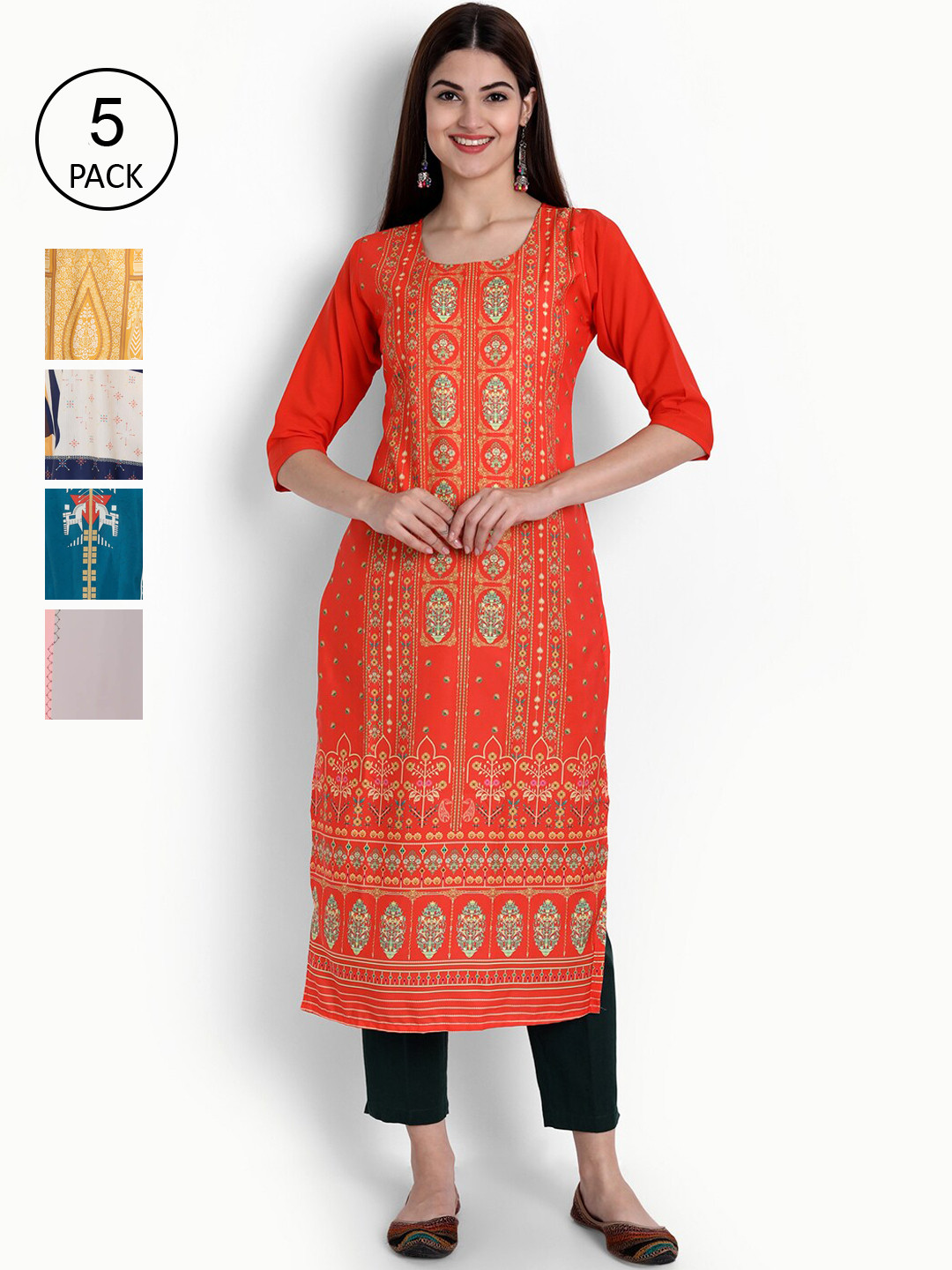 

Ethnic basket Women Pack Of 5 Kurtas, Yellow
