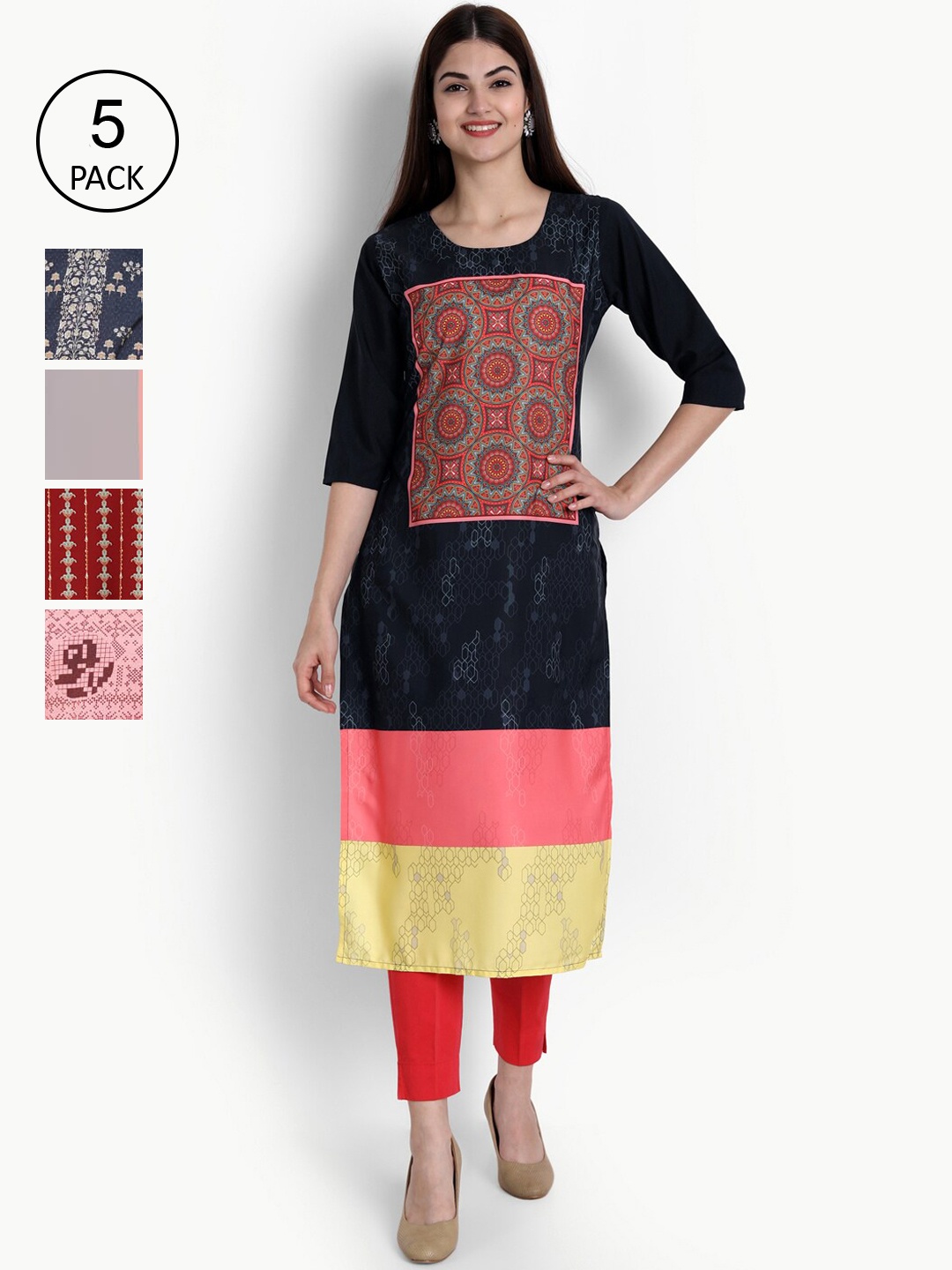 

Ethnic basket Women Pack Of 5 Digital Print Straight Kurta, Multi