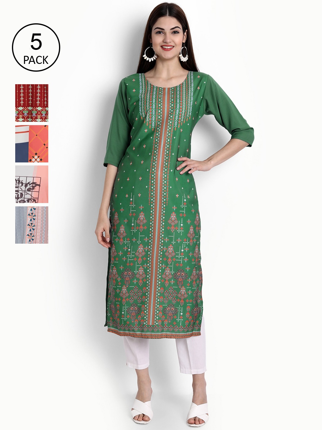 

Ethnic basket Women Pack Of 5 Digital Print Straight Kurta, Multi