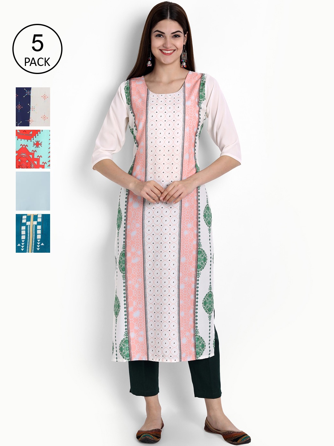 

Ethnic basket Women Pack of 5 Digital Print Straight Kurta, Multi