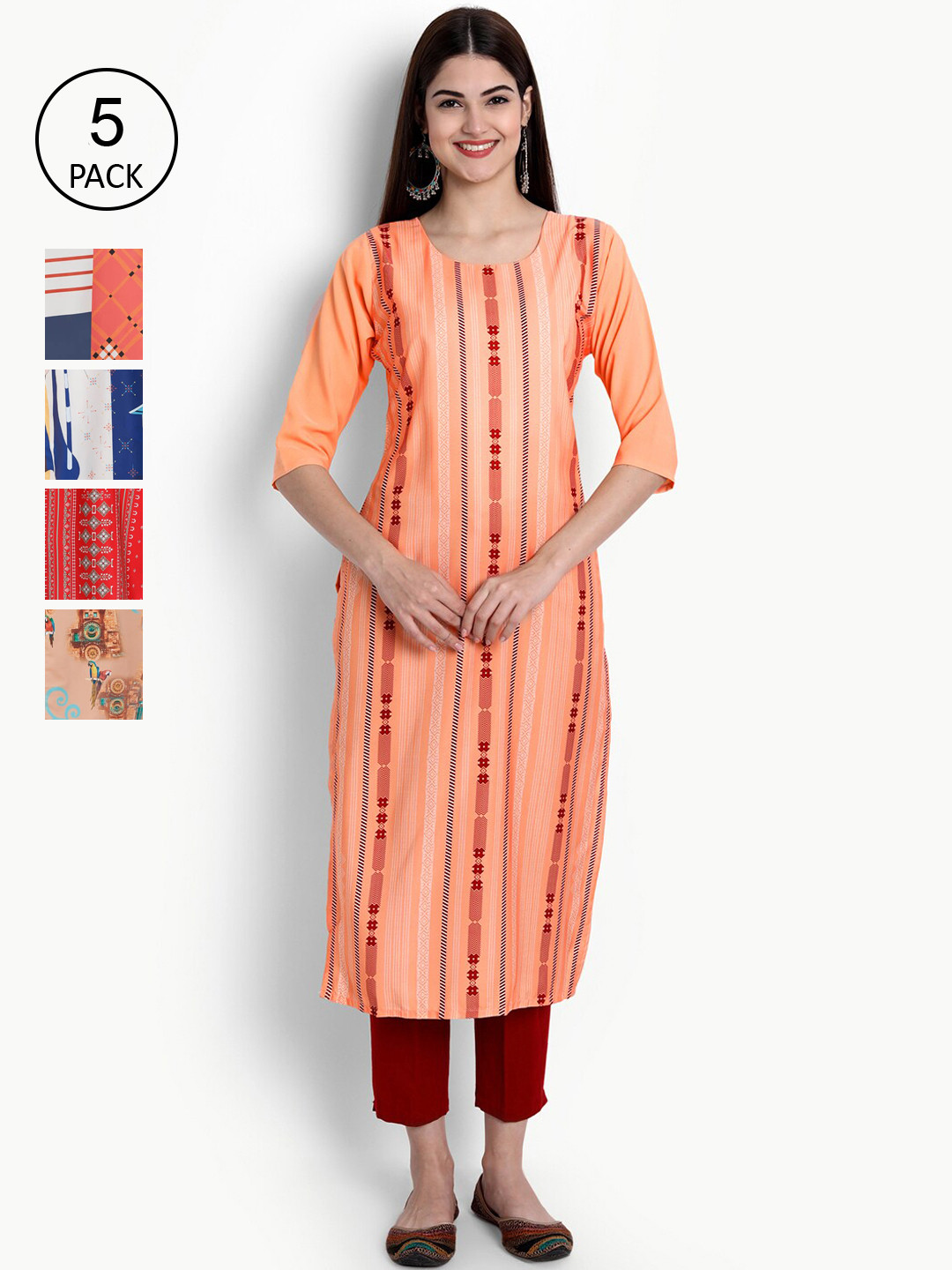 

Ethnic basket Women Pack Of 5 Digital Print Straight Kurta, Multi