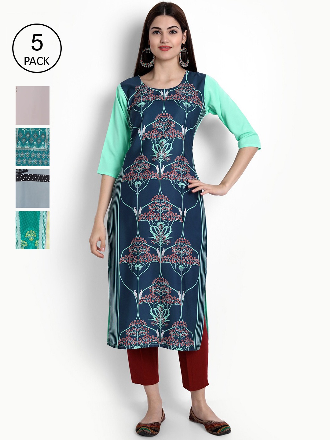

Ethnic basket Women Pack of 5 Digital Print Straight Kurta, Multi