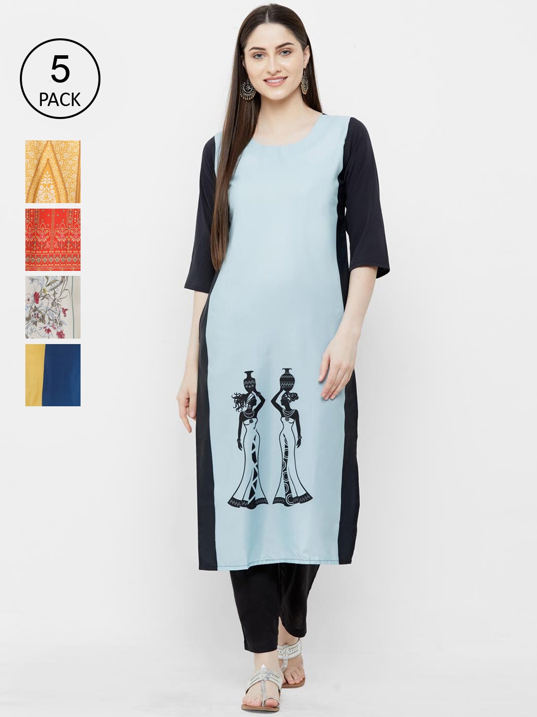 

Ethnic basket Women Pack Of 5 Digital Print Straight Kurta, Multi