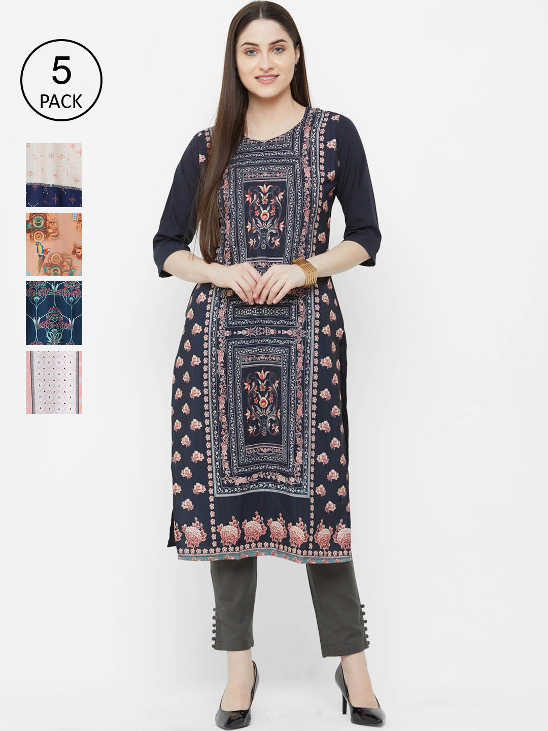 

Ethnic basket Women Pack Of 5 Digital Print Straight Kurta, Multi