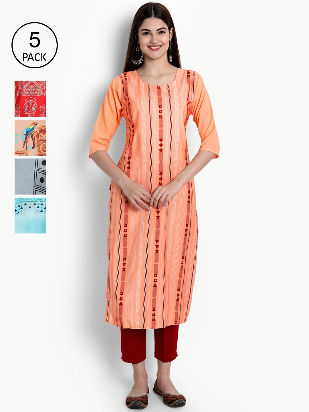 

Ethnic basket Women Pack of 5 Digital Print Straight Kurta, Multi
