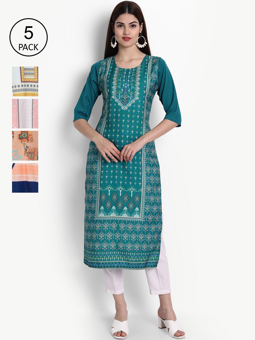 

Ethnic basket Women Pack of 5 Digital Print Straight Kurta, Multi