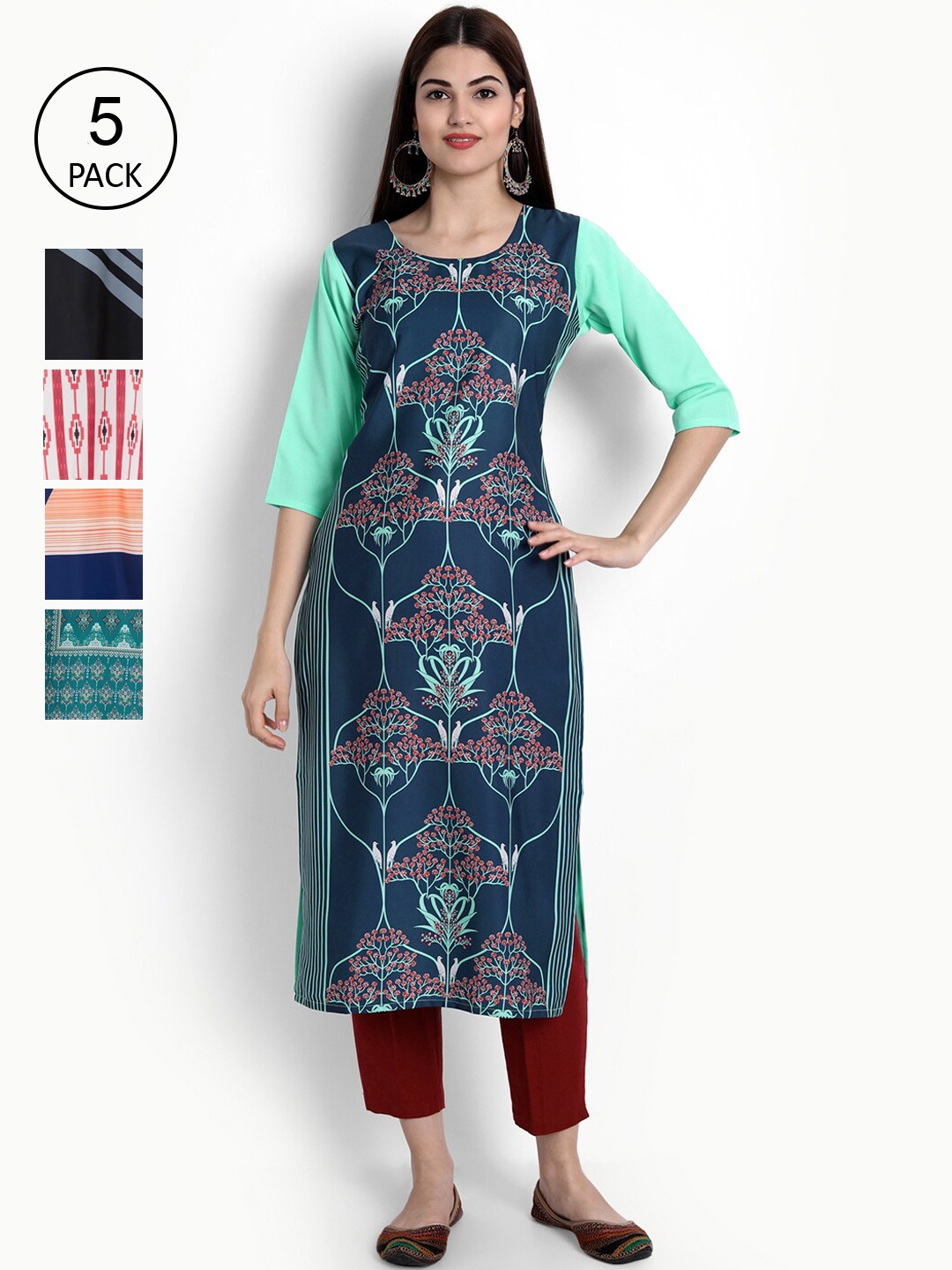 

Ethnic basket Women Pack of 5 Digital Print Straight Kurta, Multi