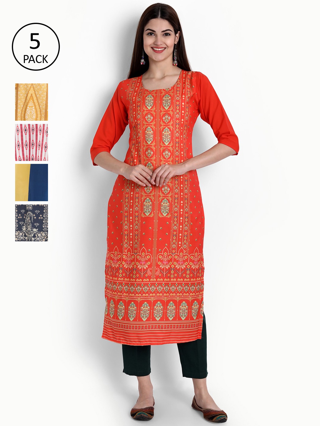 

Ethnic basket Women Pack Of 5 Kurtas, Navy blue