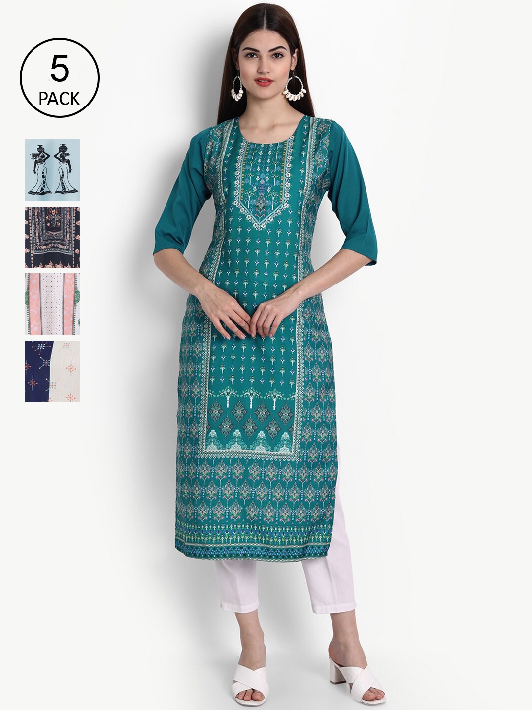 

Ethnic basket Women Pack Of 5 Digital Print Straight Kurta, Multi