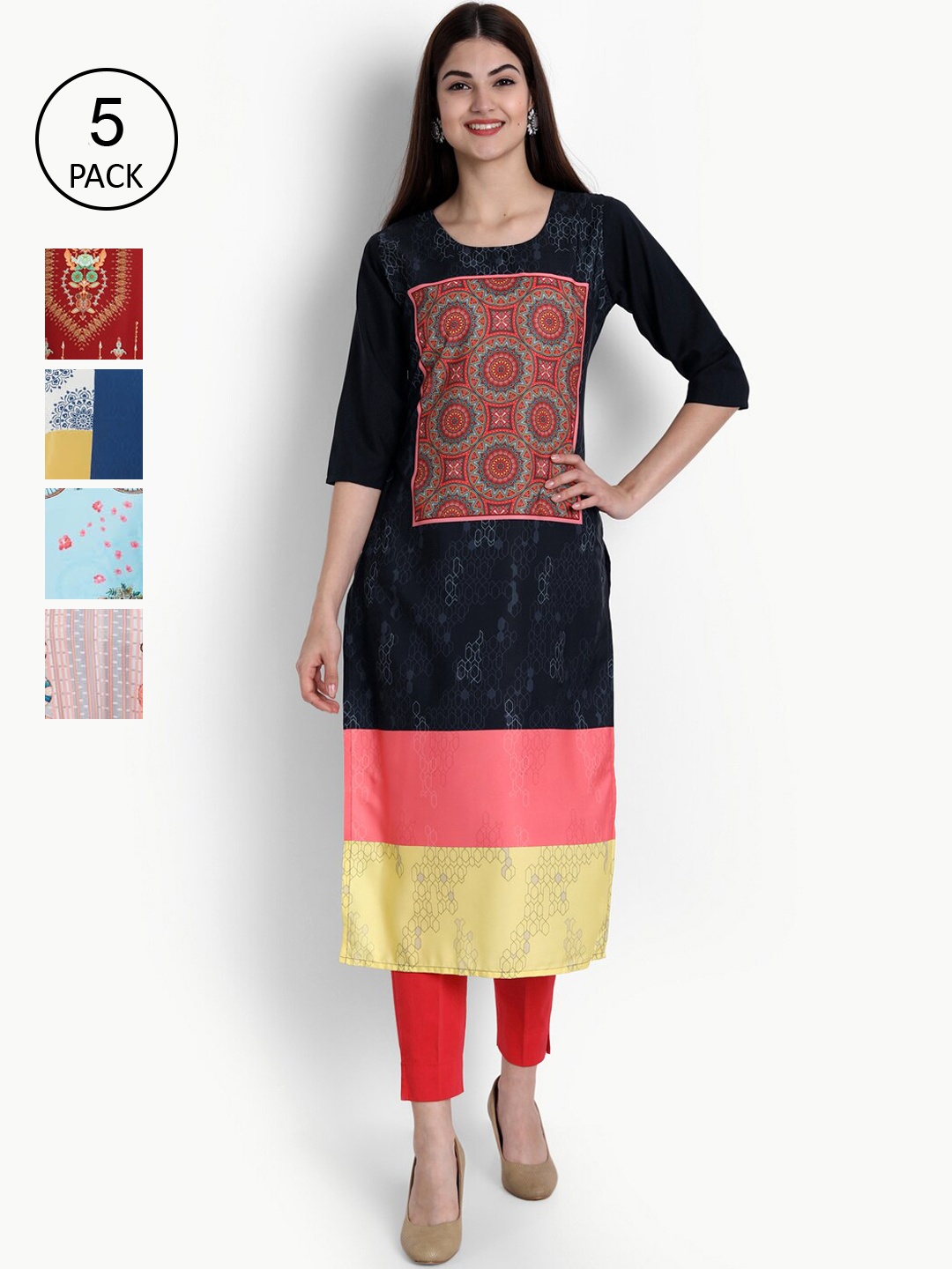 

Ethnic basket Women Pack Of 5 Kurtas, Pink