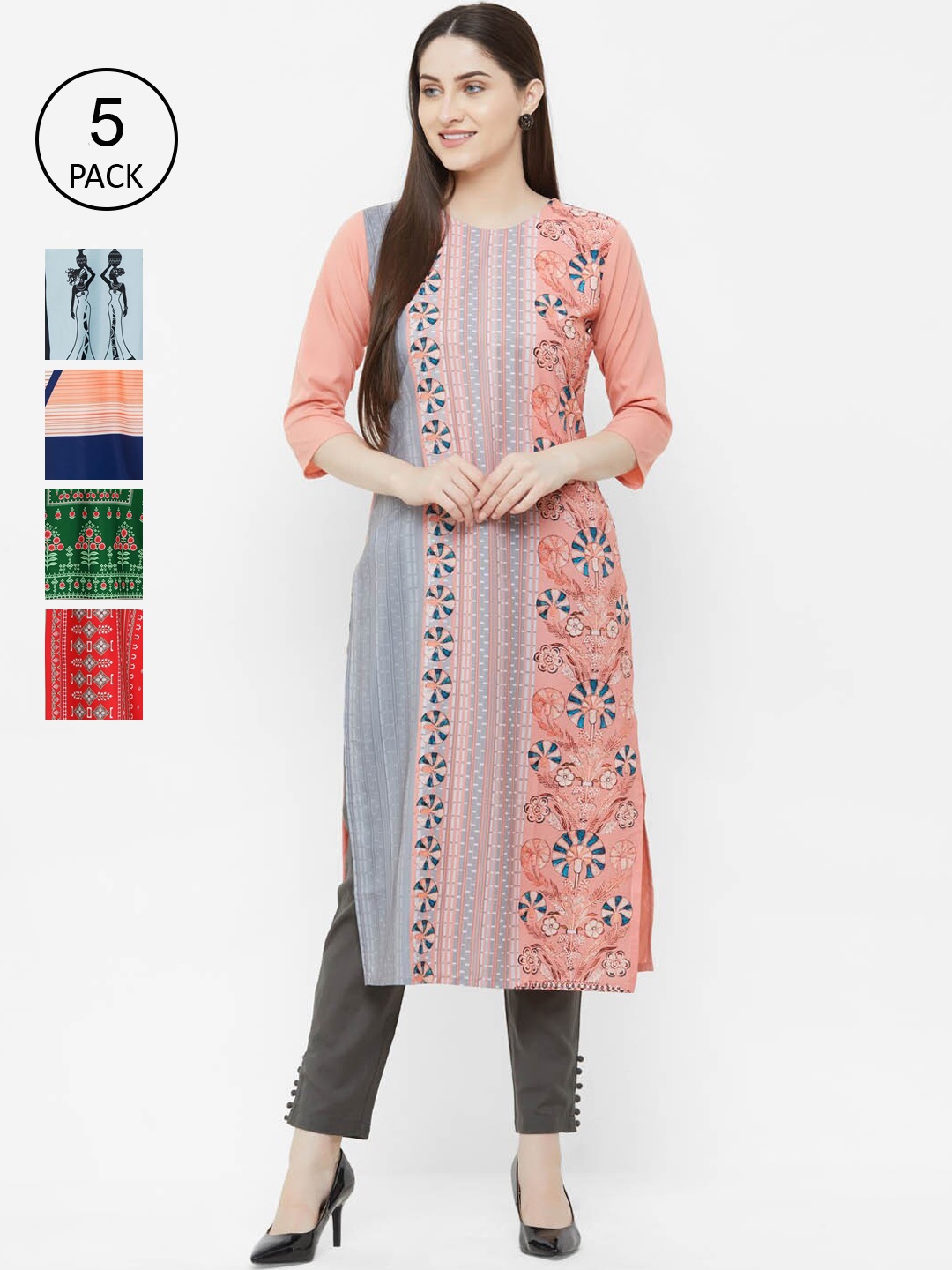 

Ethnic basket Women Pack of 5 Digital Print Straight Kurta, Multi