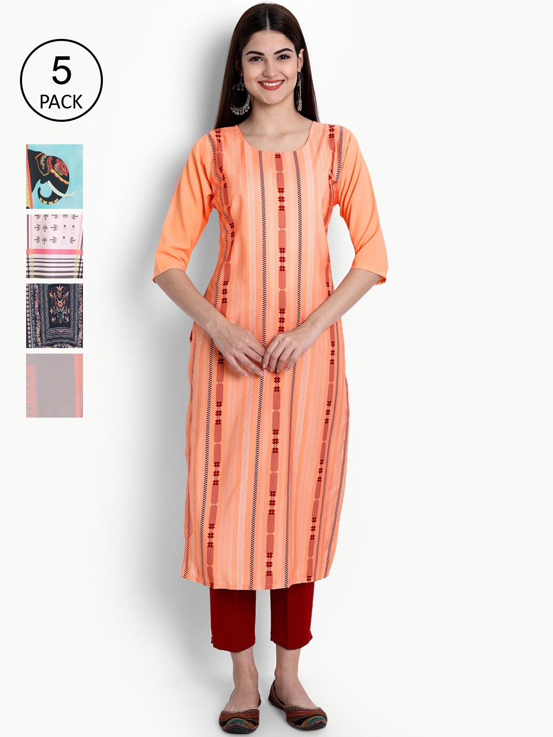 

Ethnic basket Women Pack Of 5 Digital Print Straight Kurta, Multi