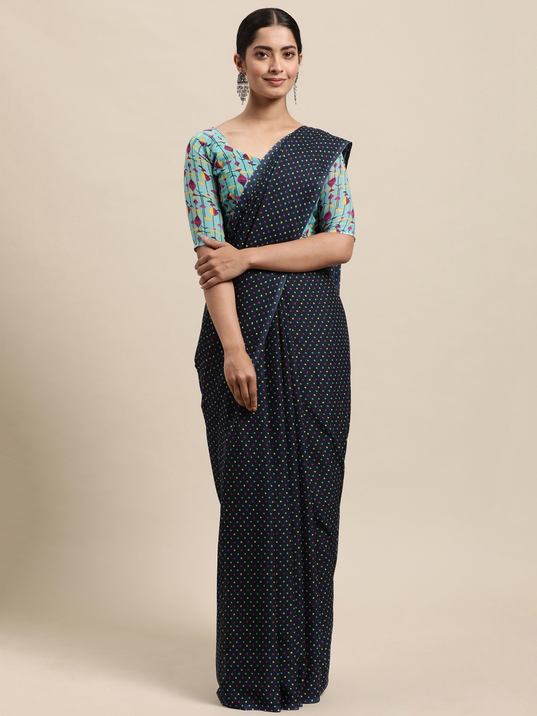 

KALINI Women Navy Blue Printed Saree