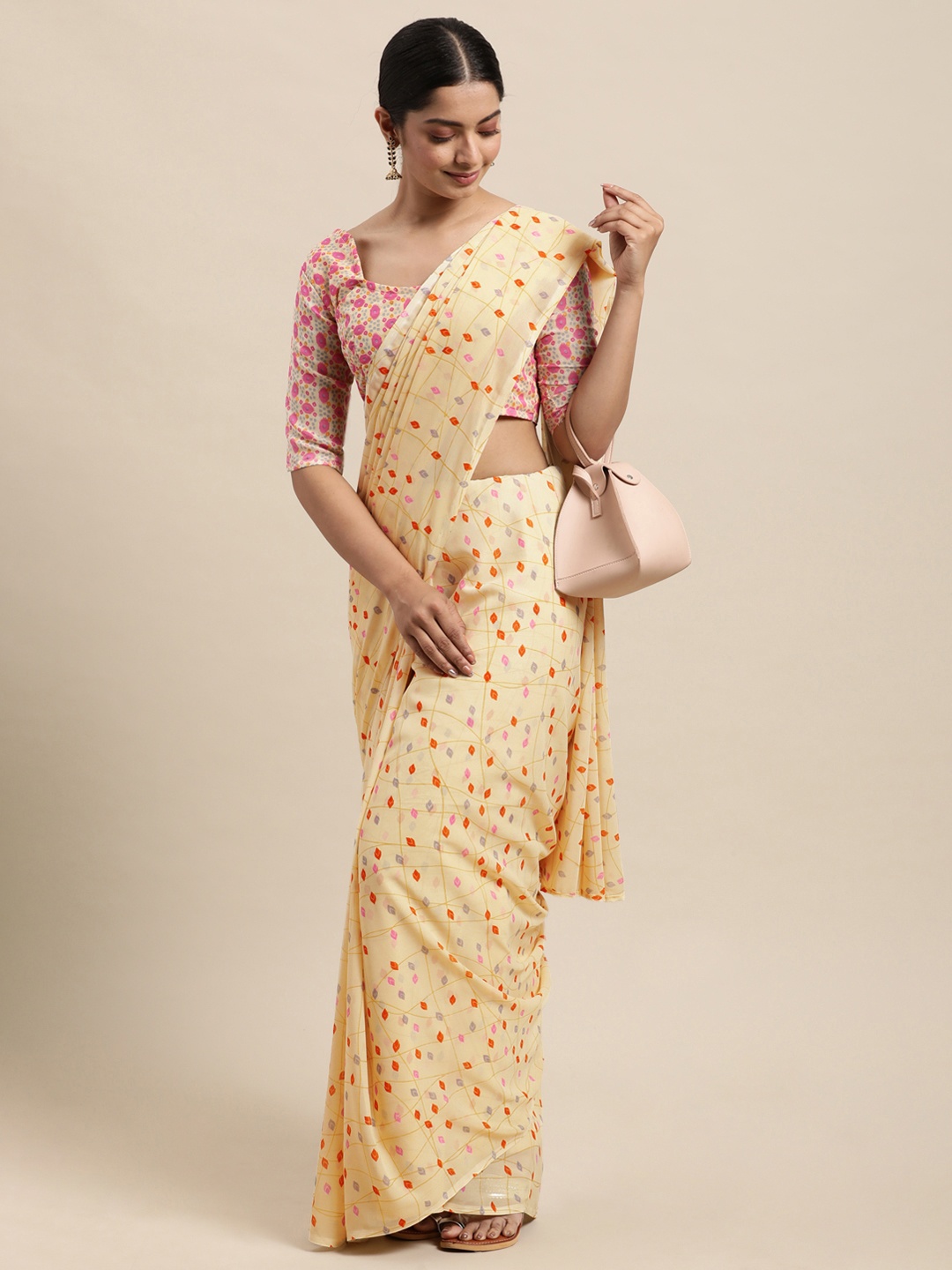 

KALINI Cream-Coloured Printed Saree