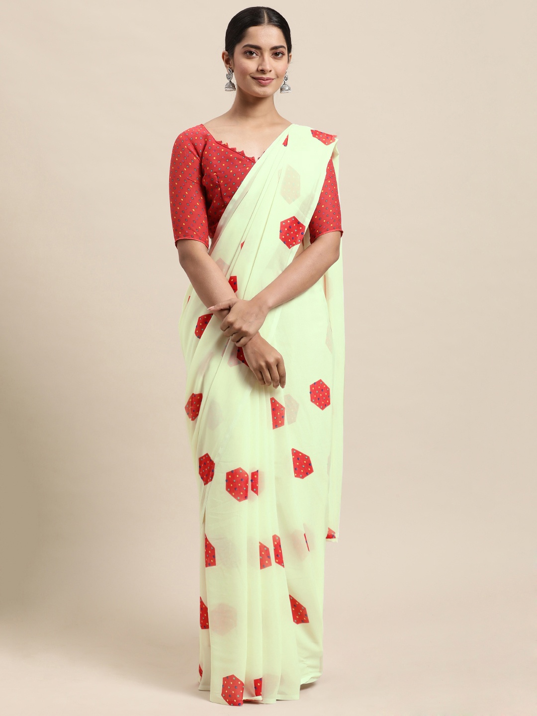 

KALINI Off White & Red Printed Saree