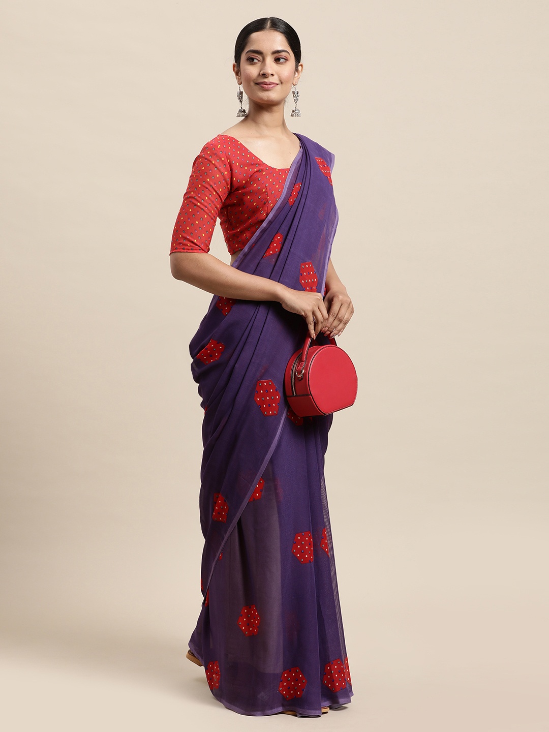 

KALINI Purple & Red Printed Saree