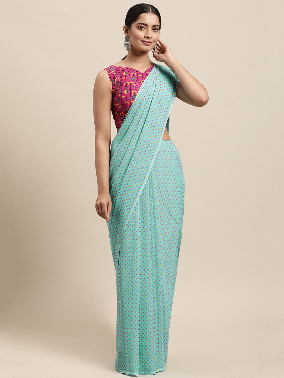 

KALINI Women Blue & Pink Printed Saree