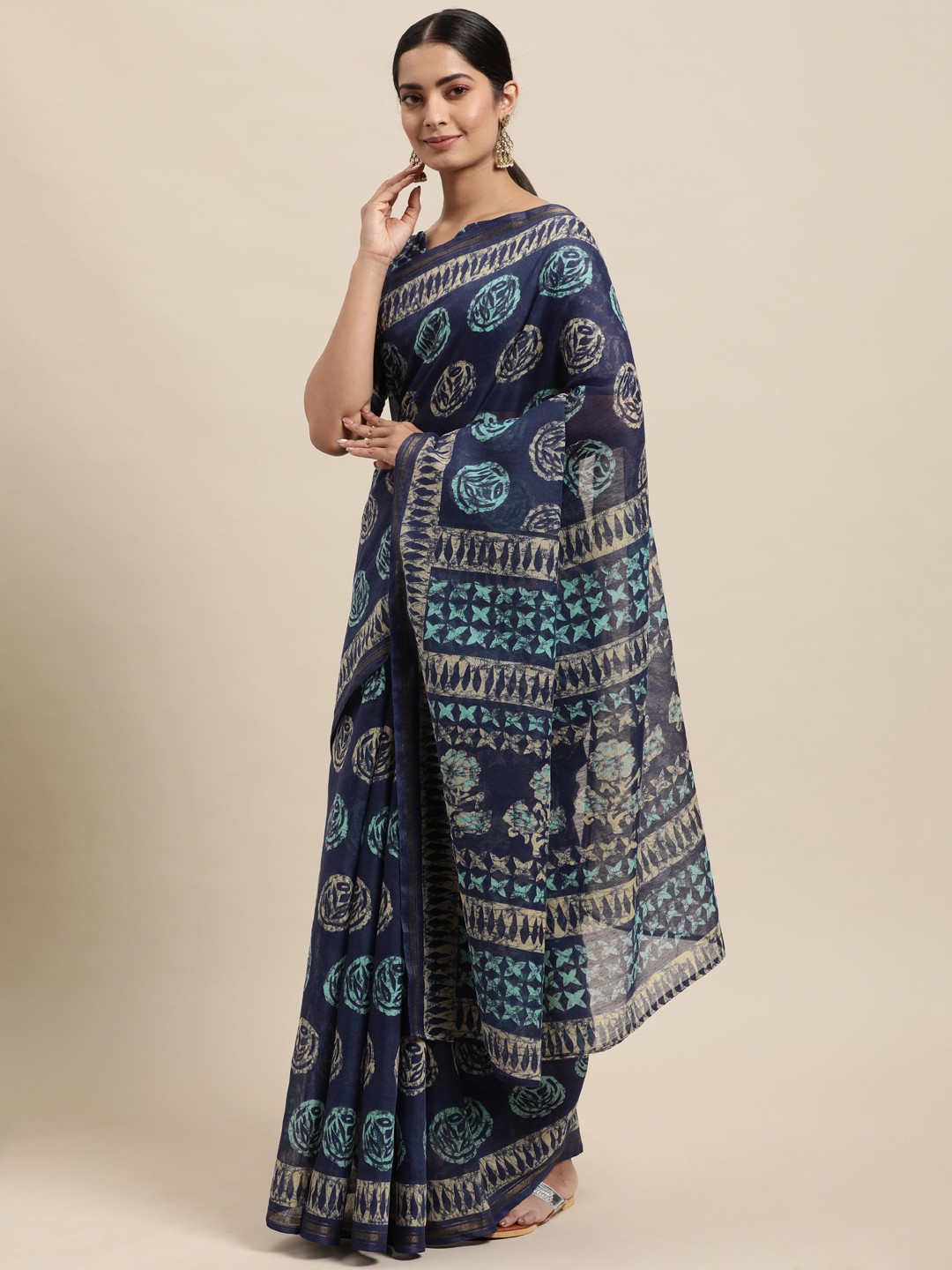 

KALINI Blue Block Print Saree