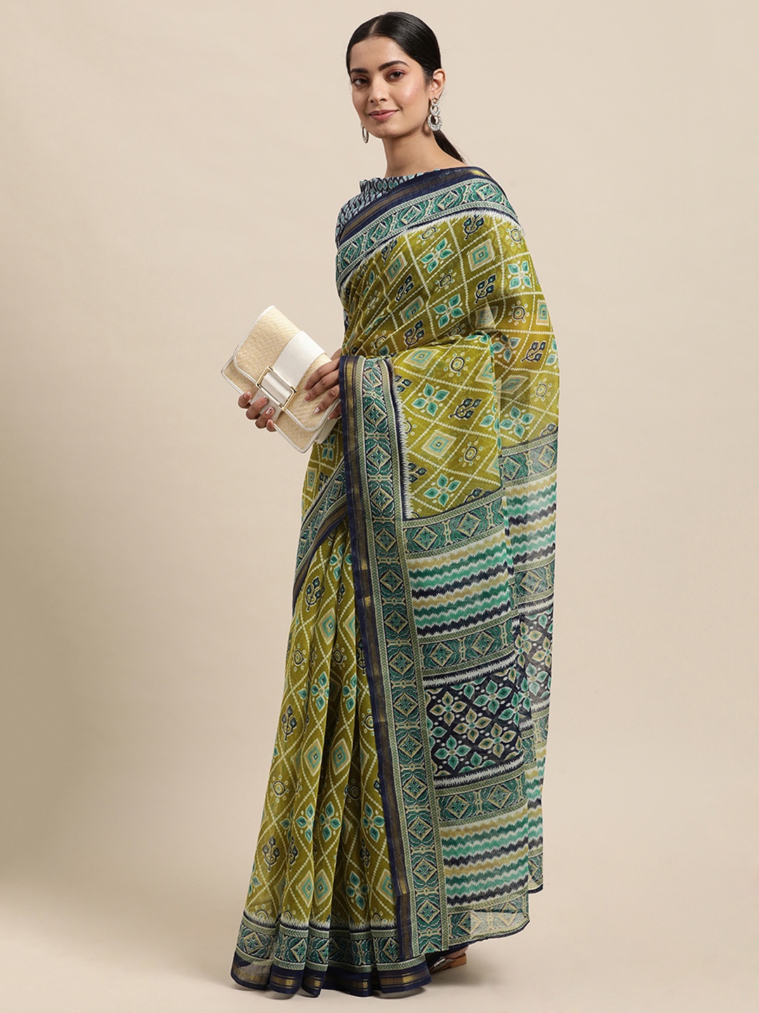 

KALINI Green & Blue Bandhani Print Saree