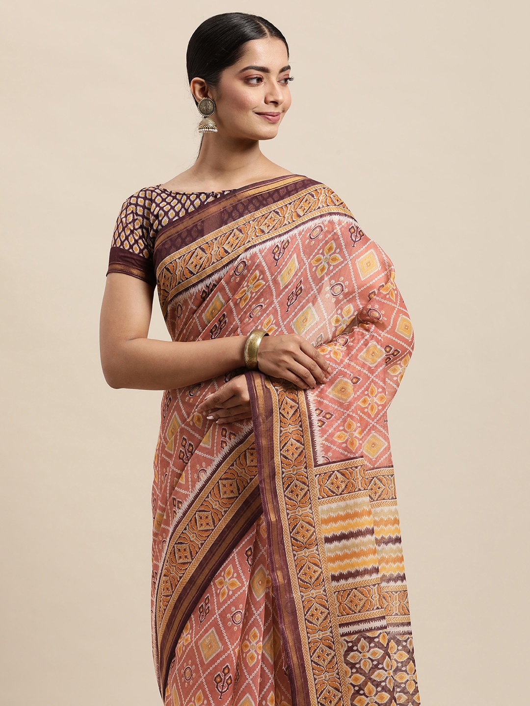 

KALINI Pink & Beige Bandhani Print Saree