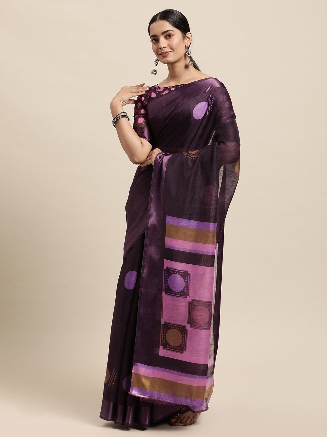 

KALINI Purple Block Print Saree