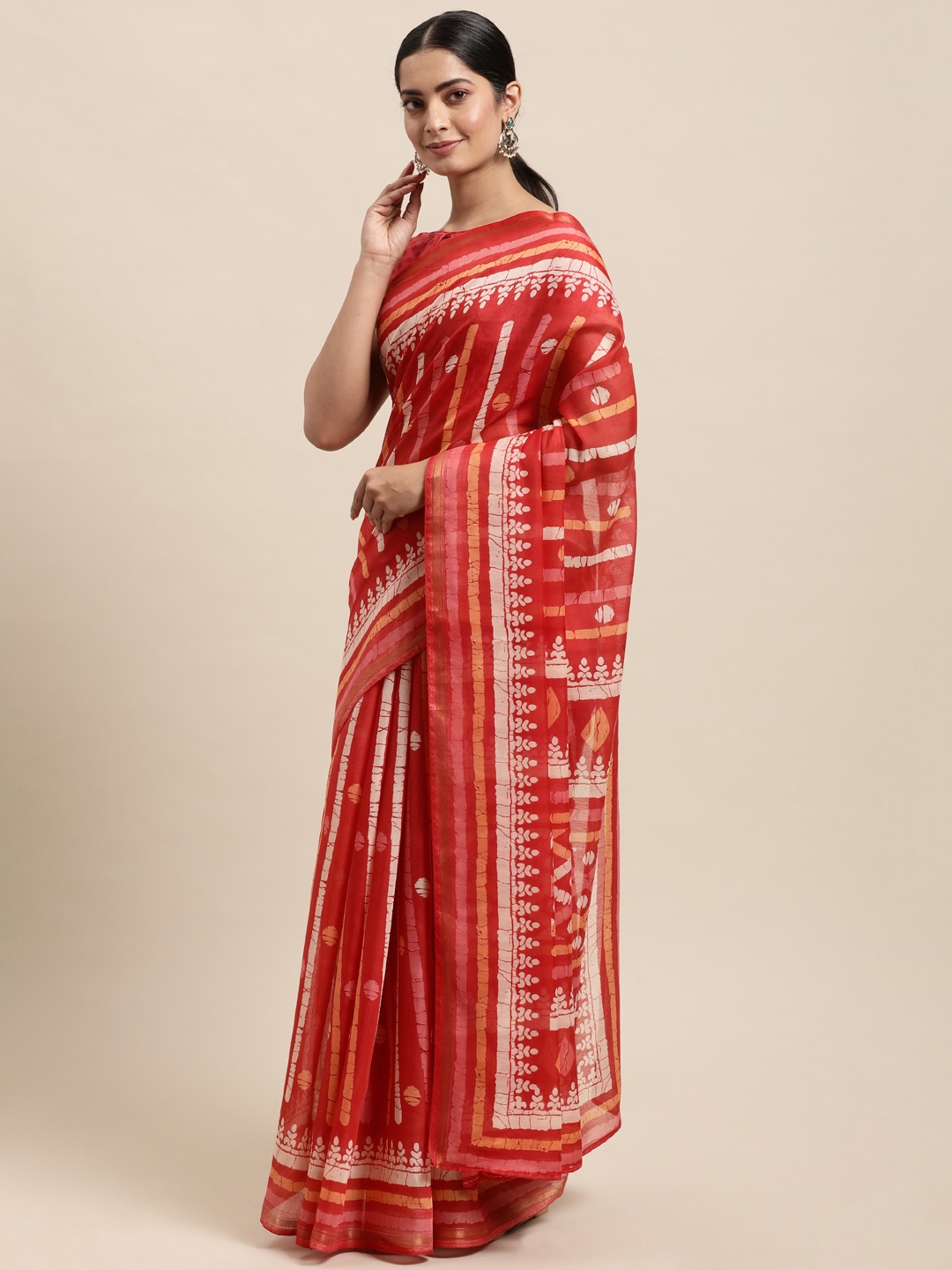 

KALINI Red & Off White Printed Saree