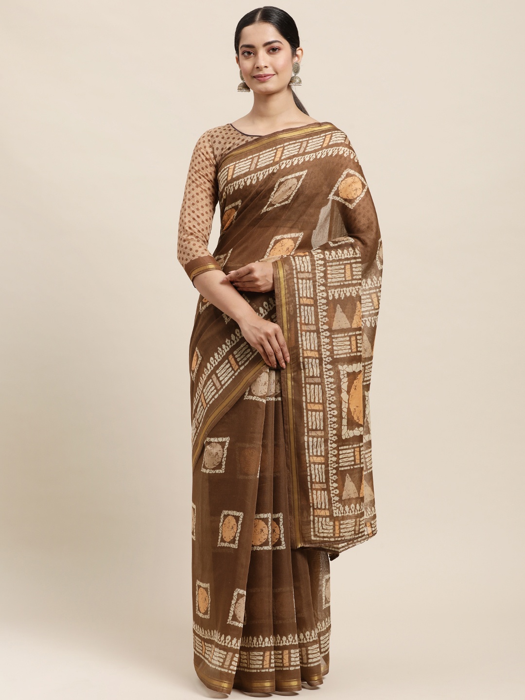 

KALINI Brown Printed Saree