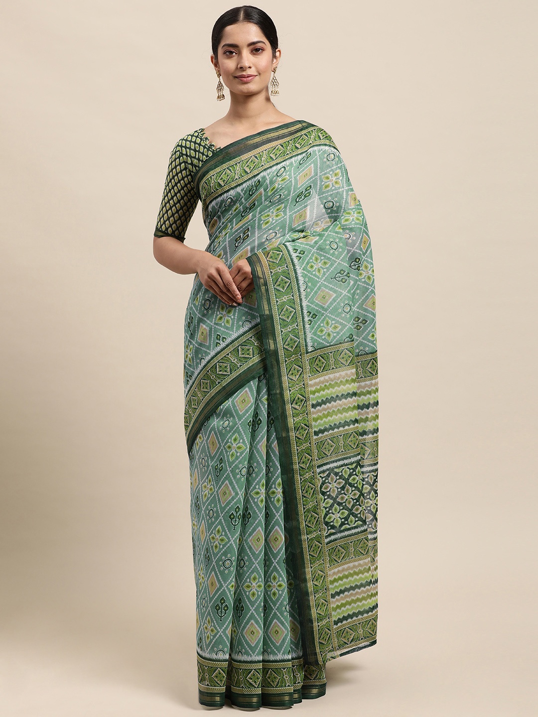 

KALINI Green Bandhani Print Saree