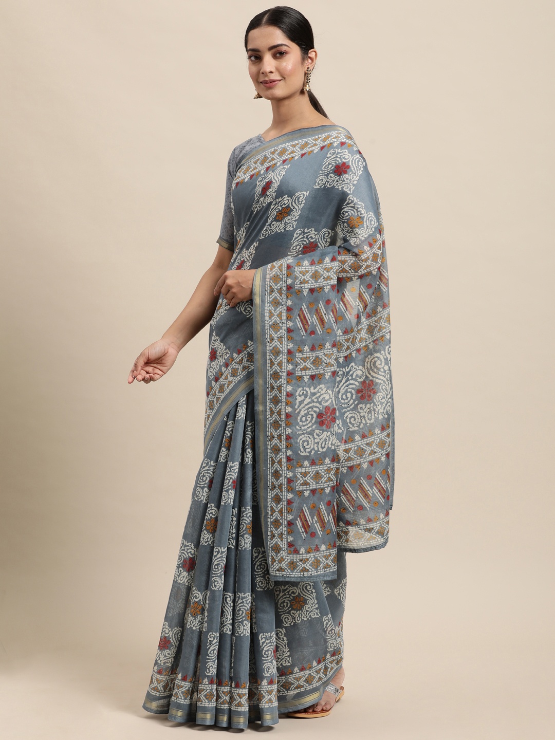 

KALINI Grey Ethnic Motifs Print Saree