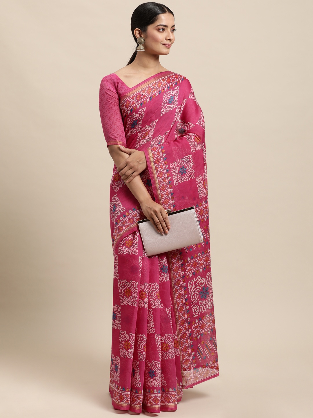 

KALINI Pink Ethnic Motifs Print Saree
