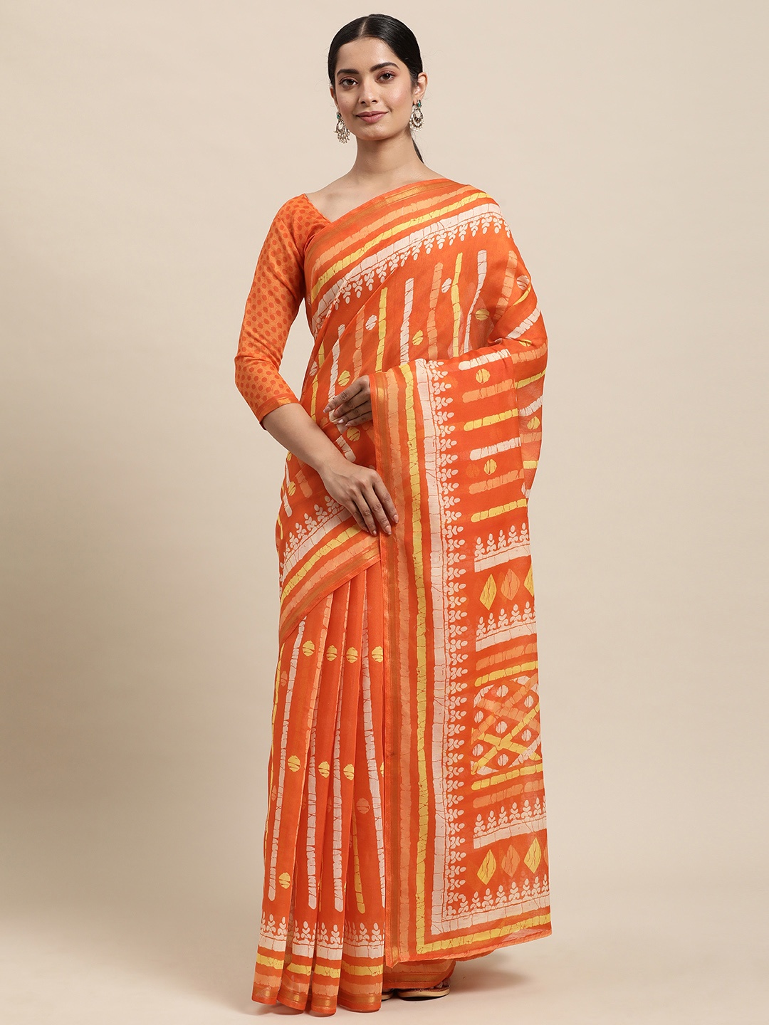 

KALINI Orange Printed Saree