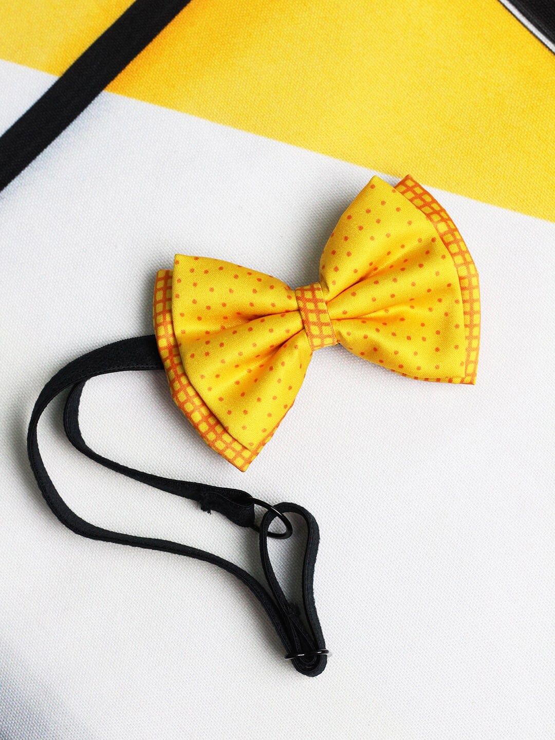 

Tossido Girls Yellow & Black Polkas Layered Bow With Adjustable Elastic Hairband