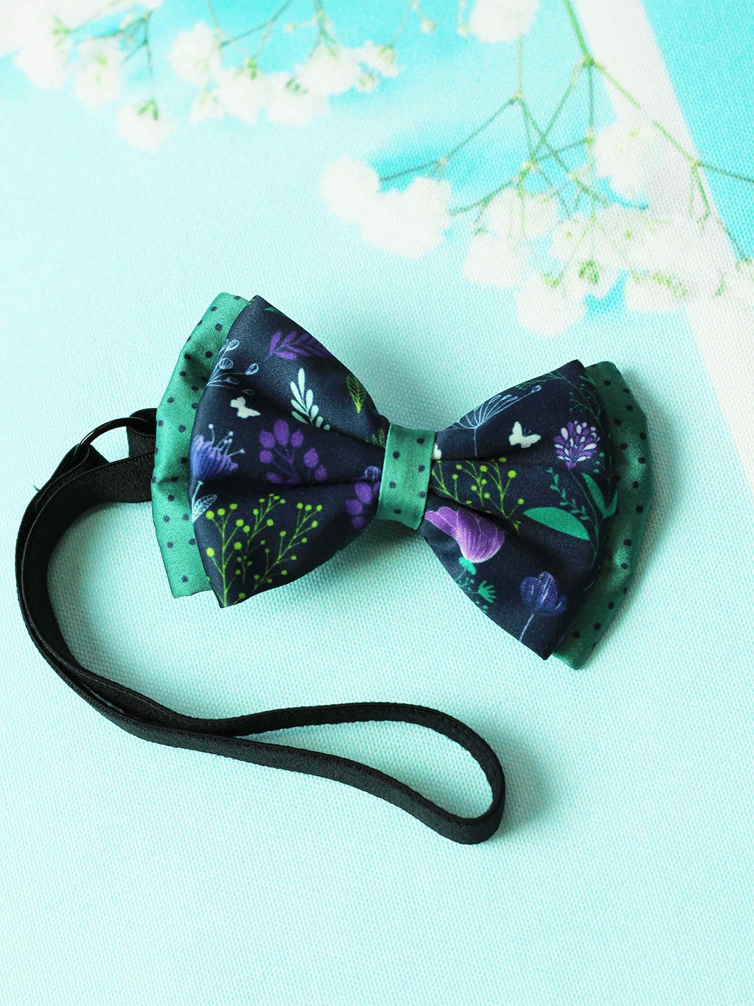 

Tossido Girls Blue & Green Printed Layered Bow With Adjustable Elastic Hairband